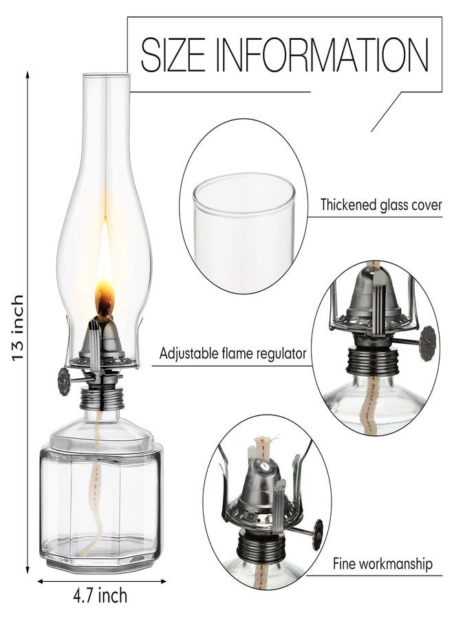 Tuanse 2 Pieces Chamber Oil Lamp,Classic Kerosene Lantern,Vintage Oil Lamp for Indoor Use,Decorative Hurricane Lantern with Adjustable Fire Wick for Halloween Home Tabletop Decor,13 Inch(Clear, Black) - Image 2